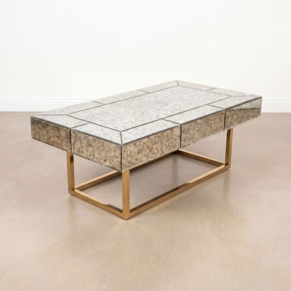 Diamond Texture Mirrored Top Gold Legs Coffee Table